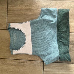 OUTDOOR VOICES Pink Blue Green Tri-Tone Slashback Cropped Tank Size Medium